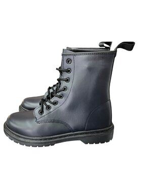 Navy Lace-Up Ankle Boots Size 8 PU Leather Upper Durable Canvas Lining Made In C